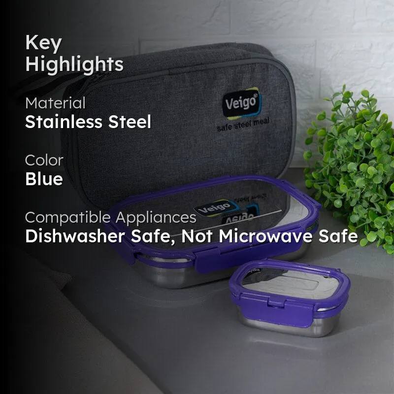 Delico Pack Violet Lunch Box With Insulated Pouch (775 mL /150 mL) - Three Piece Set media 2