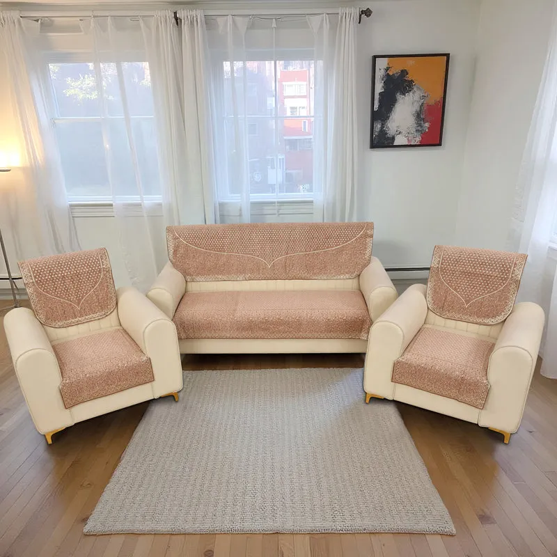 Petite Leaves Chenille Sofa Cover - Peach media 1