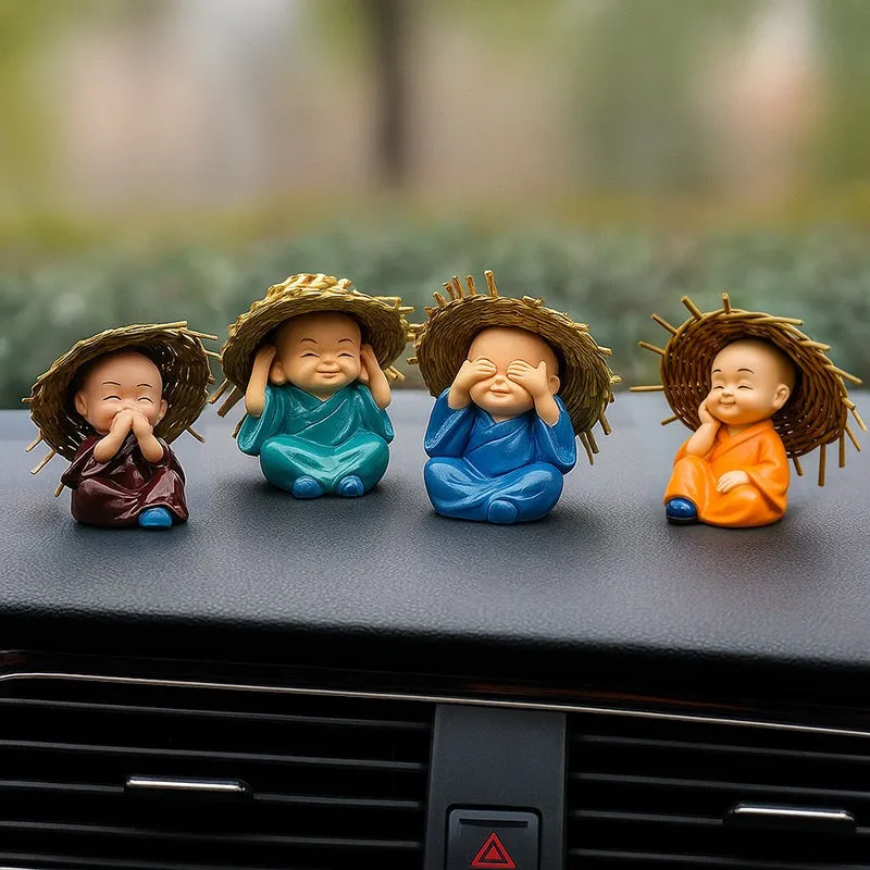 Baby Monk with hat Showpiece - Set Of Four media 1
