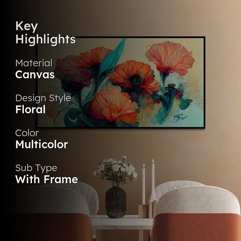 Flaming Blue Blooms Floral Canvas Wall Painting With Frame - Black media 2