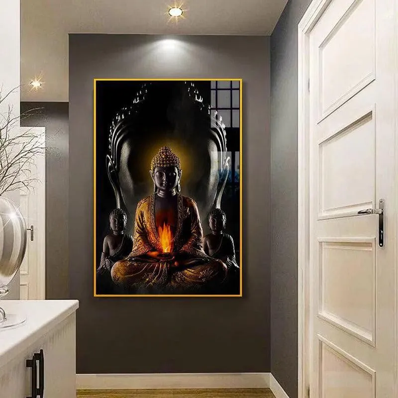 Onyx & Amber Buddha Spiritual Canvas Wall Art With Frame - Gold media 1