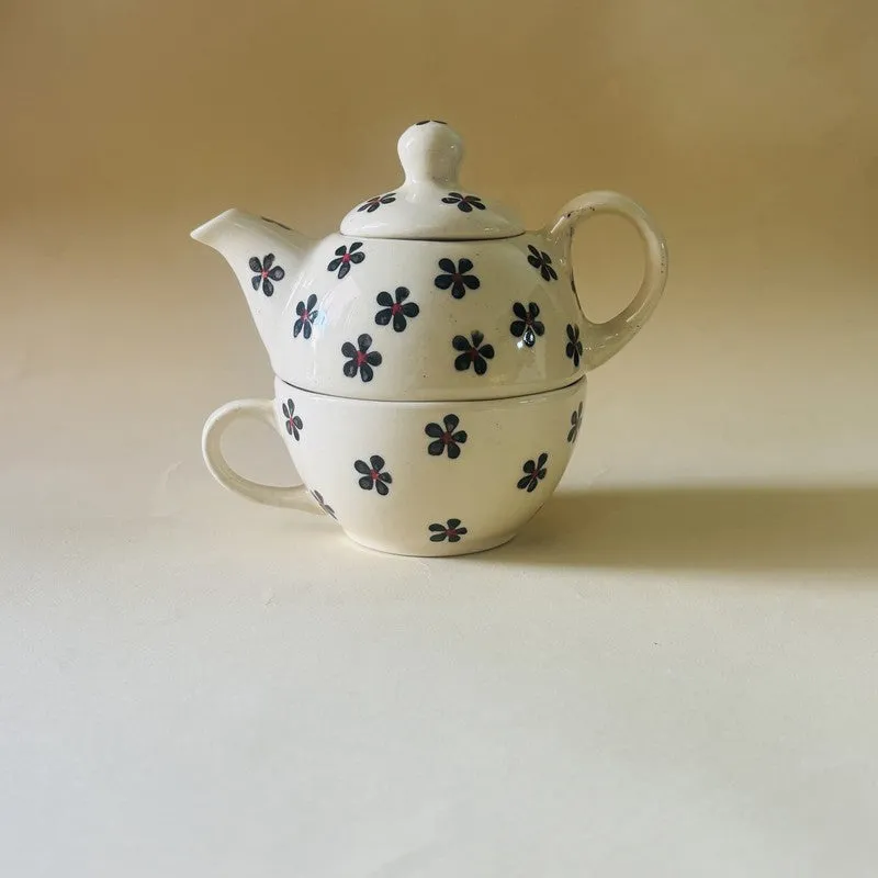 Floral Ceramic Tea Pot & Set - Black media 3