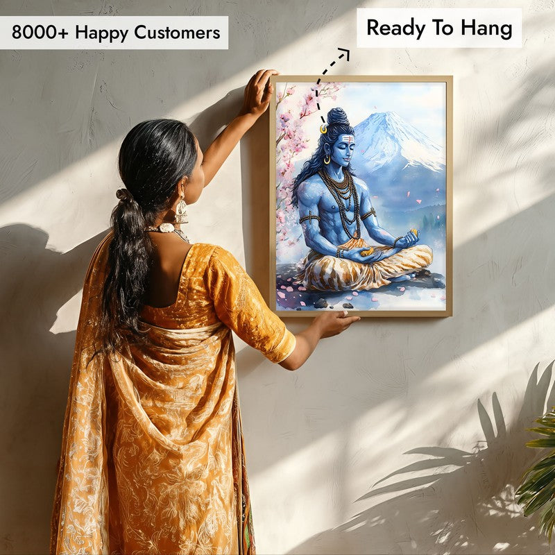 Mahakaleshwar Spiritual Archival Paper Wall Painting - Natural Brown Frame media 7