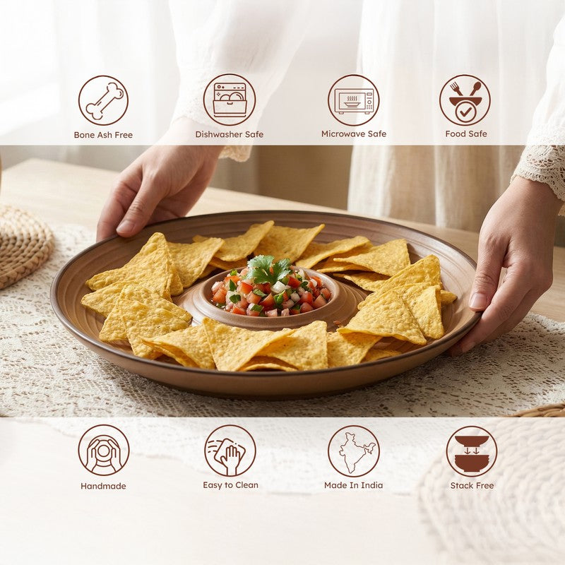 Whimsi Ceramic Chip & Dip Platter - Brown media 5