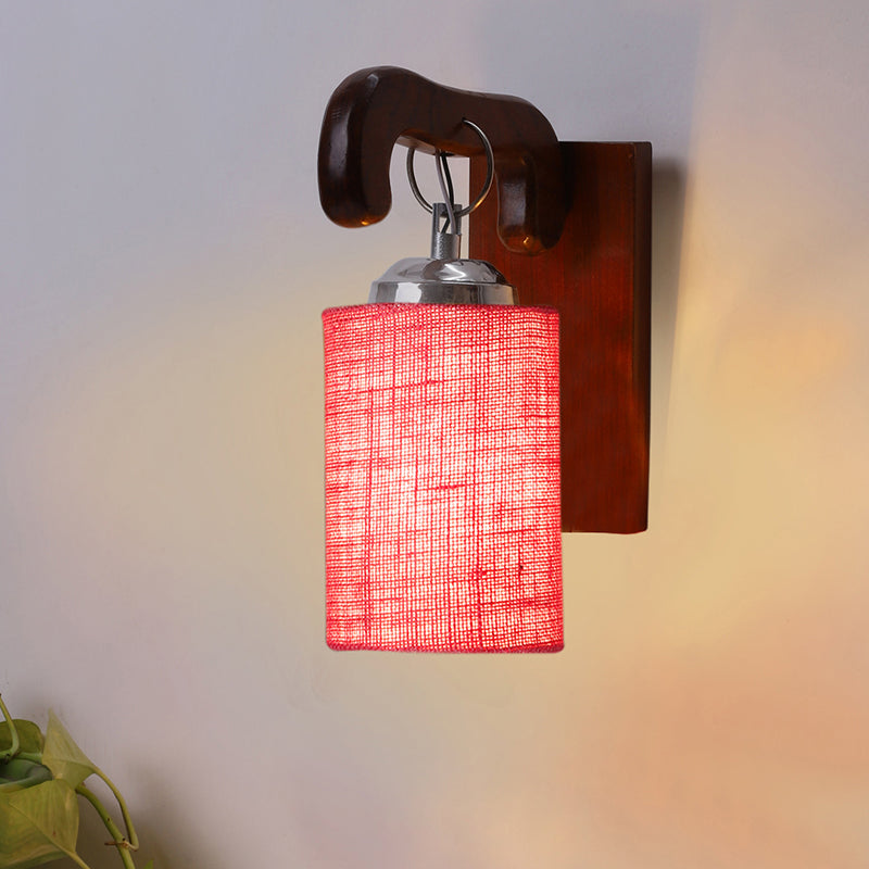 Klarion Jute & Wooden Wall Lamp - Red