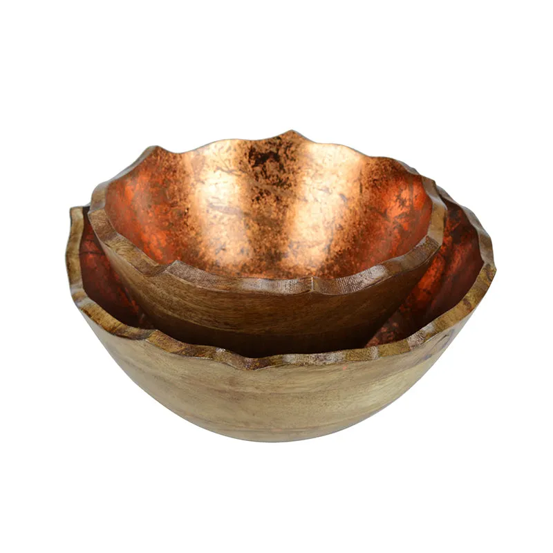 Reflective Grain Copper Foiled Wood Bowl (1600 & 1000 ML) - Set Of Two media 3