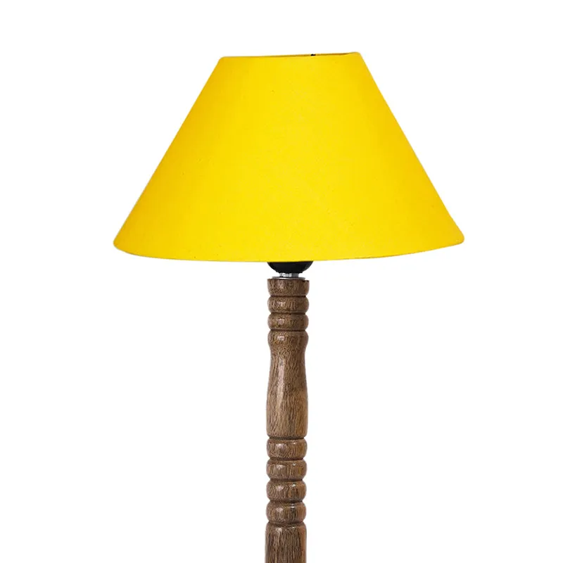 Glow Mesa Table Lamp With Carved Wooden Base - Yellow,Brown media 5