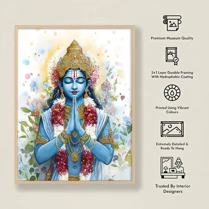 Hari Govinda Spiritual Archival Paper Wall Painting - Natural Brown Frame media 8