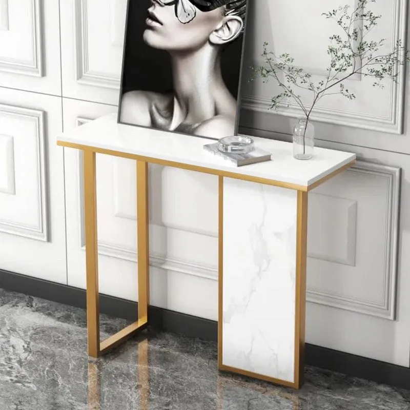 Opulence Metal Console Table with Marble Top (White) - Medium media 1