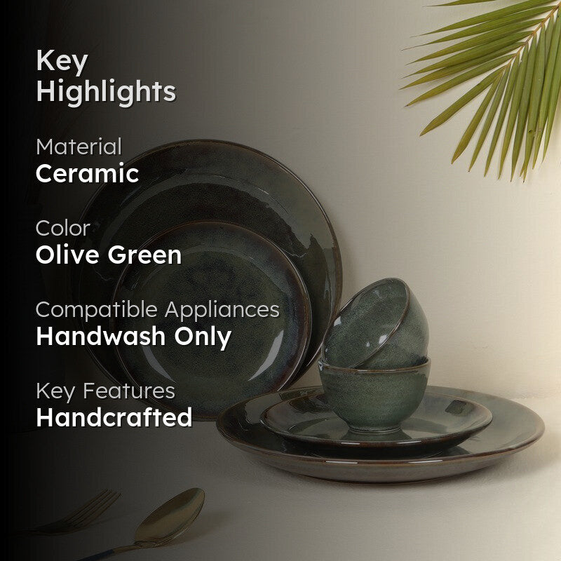 Regal Feast Ceramic Dinner Set (Olive Green) - 6 Piece Set media 2