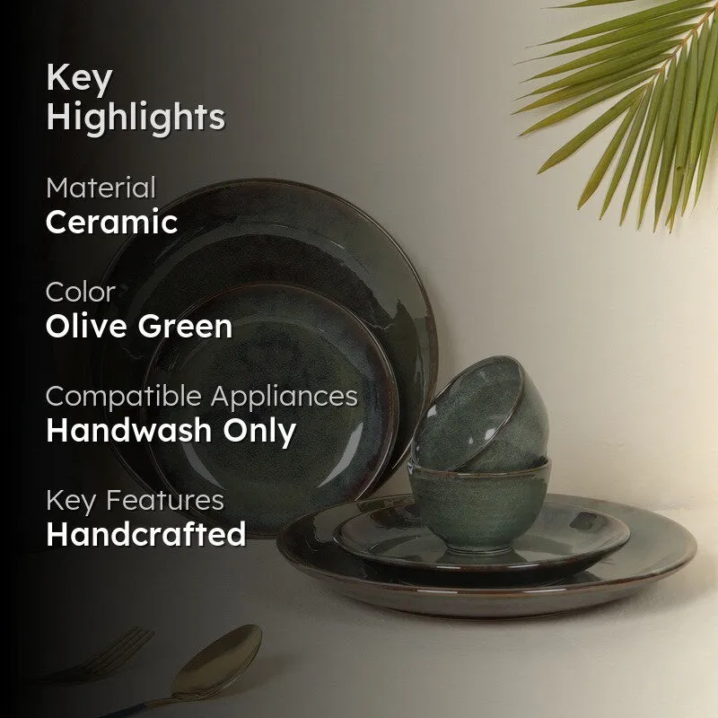 Regal Feast Ceramic Dinner Set (Olive Green) - 6 Piece Set media 2