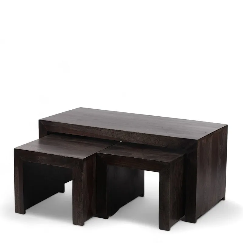Davenox Sheesham Wooden Center Table with Stools (Dark Brown) - Three Piece Set media 5