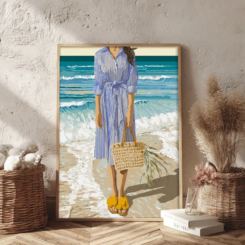 Blue Horizon Canvas Wall Painting - Brown Frame media 3