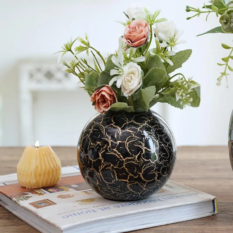 Manva Crackled Ball Vase (Black) - Large media 1
