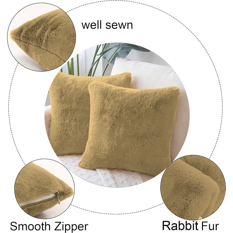 Fur Dual Cushion Cover Set (Dull gold) - Set Of Two media 5