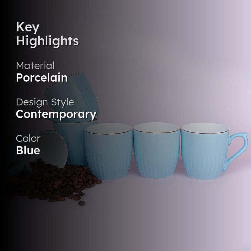 Glimo Porcelain Tea Cup (200 mL Each)/Blue)-  Set of Six media 2