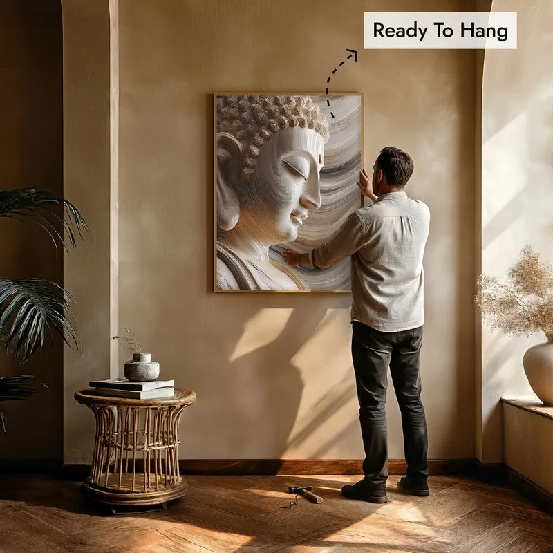 Ivory Buddha Serenity Archival Paper Wall Painting With Brown Frame media 6