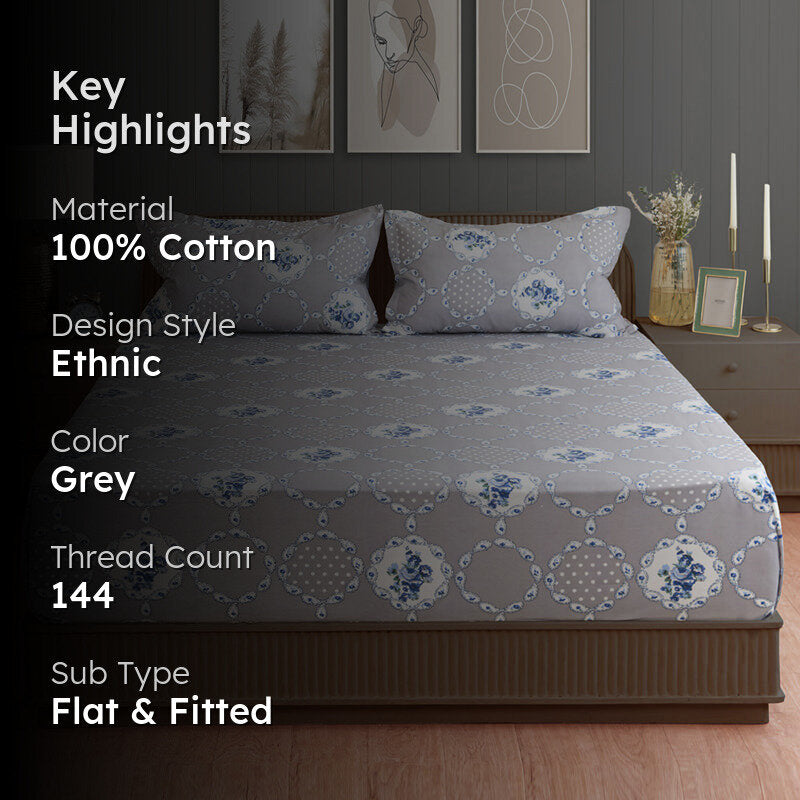 Swayam Rose Grove Cotton Bedsheet (Grey) - 144 TC media 2