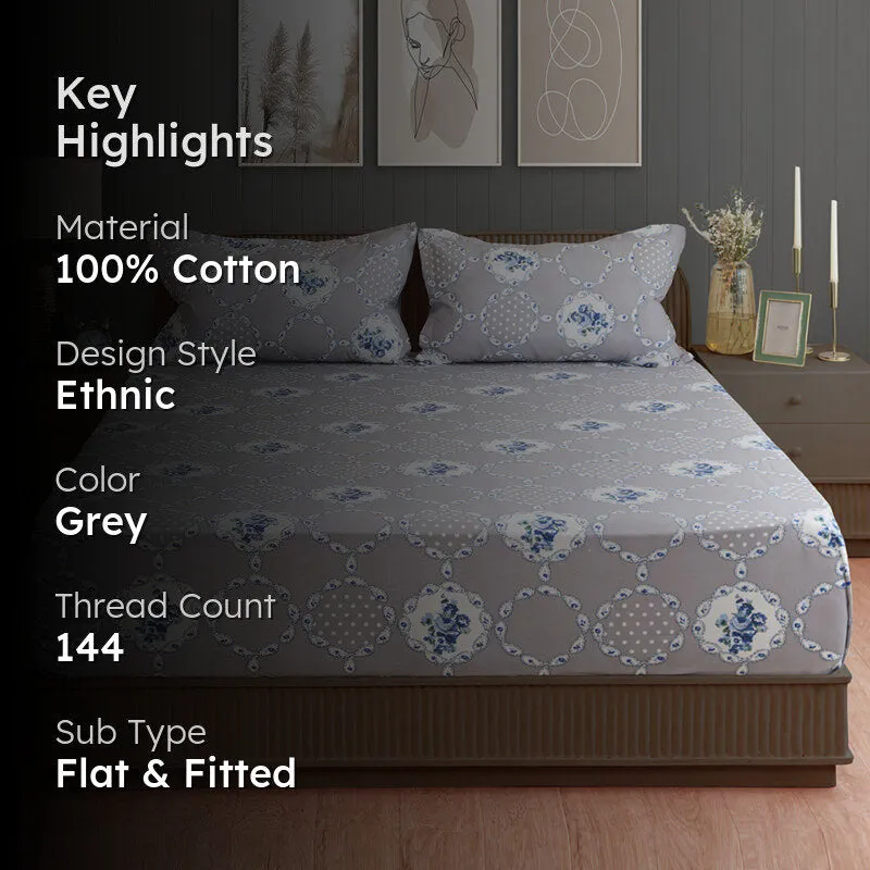 Swayam Rose Grove Cotton Bedsheet (Grey) - 144 TC media 2