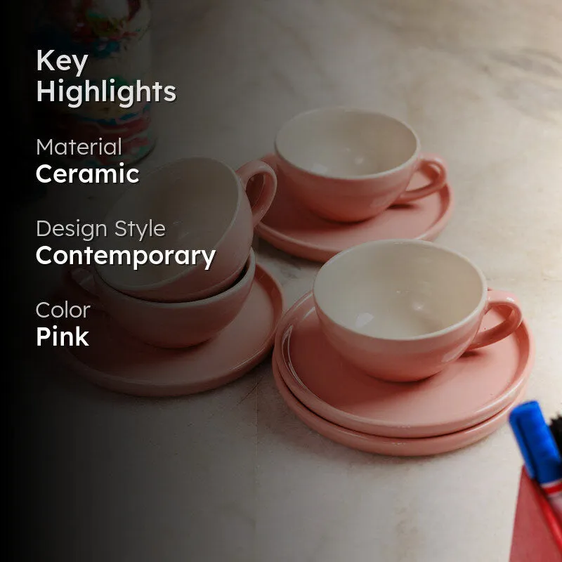 Blush & Brew Cup & Saucer (Pink/240 mL Each) - Set of Four media 2
