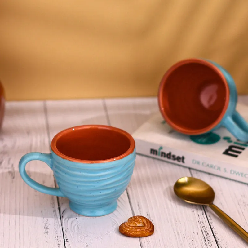 Mayla Ceramic Tea Cup (120 mL Each/White,Blue) - Set of Two media 1
