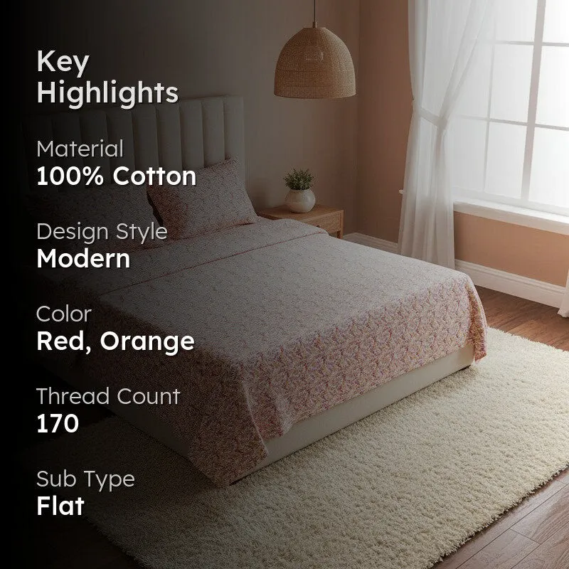 Leafy Vine Cotton Bedsheet (Orange) - 170 TC media 2
