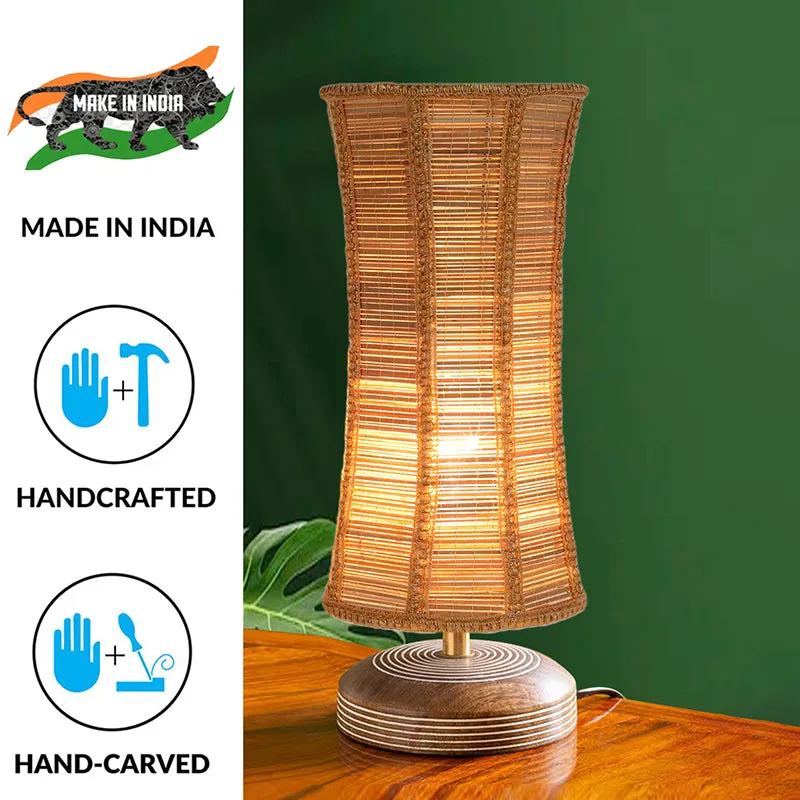 Savera Bamboo Reva Fabric Table Lamp - Beige,Brown media 4