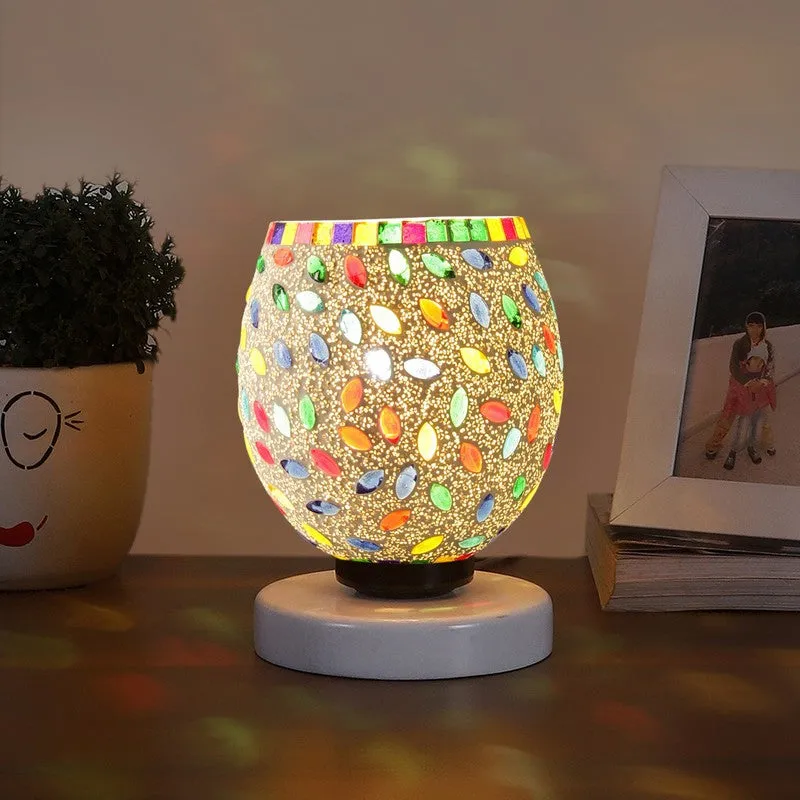 Luminatex Mosaic Glass Table Lamp With Wooden Base - Multicolor media 3