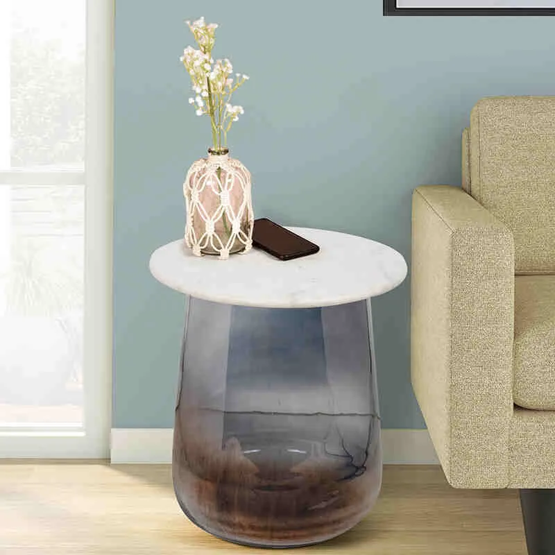 Crystena Marble & Glass Side Table - Grey media 1