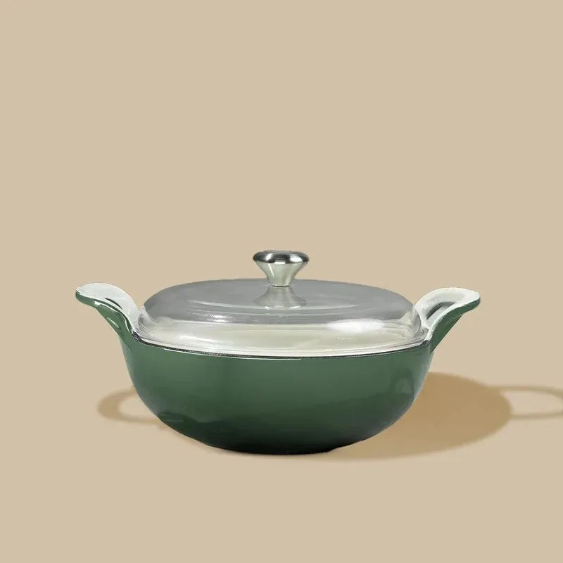 Cumin Co Enamel Cast Iron Kadhai With Lid (3200 mL) - Green media 3