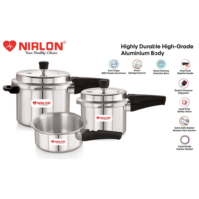 Nirlon Pressure Cooker (5000 mL/3000 mL/2000 mL) -  Set Of Three media 5