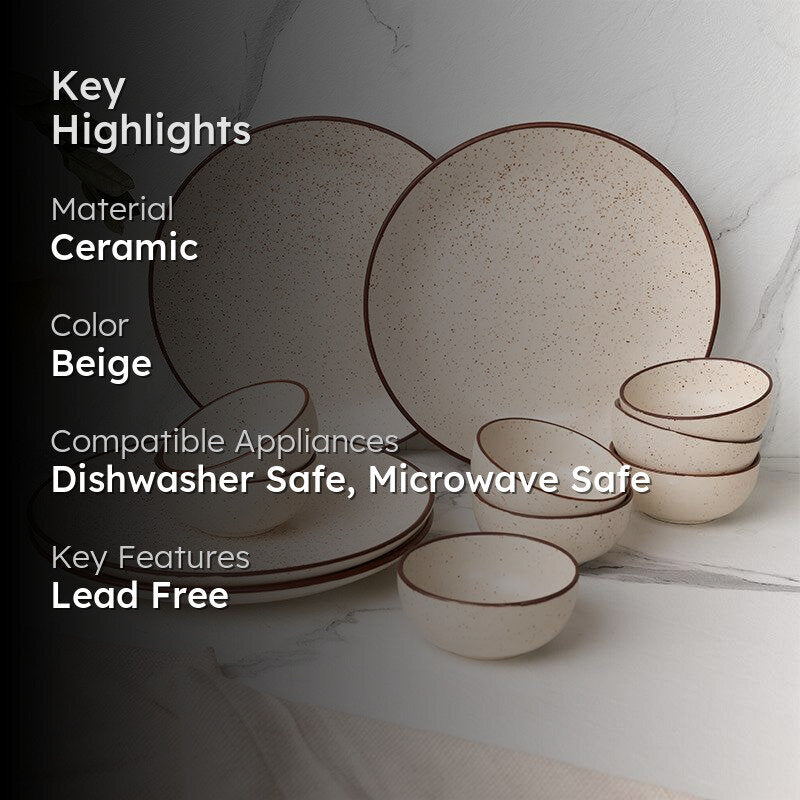 Kestha Elegant Beige Ceramic Dining Set - 12-Piece Dinnerware Collection media 2