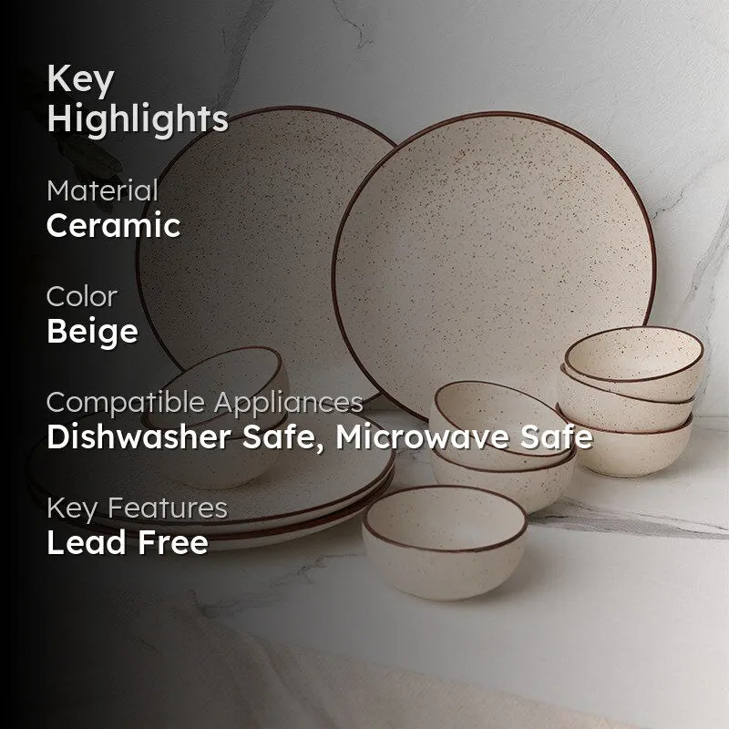 Kestha Elegant Beige Ceramic Dining Set - 12-Piece Dinnerware Collection media 2