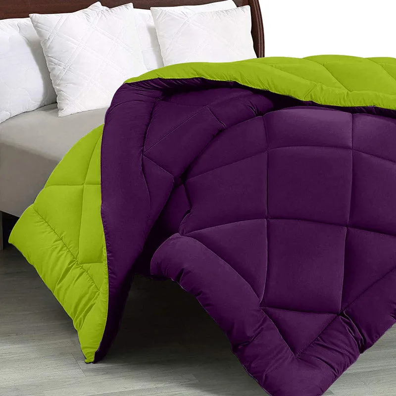 Wide Checkered Dual Color Cotton Comforter (Green,Purple)  - 400 GSM media 1