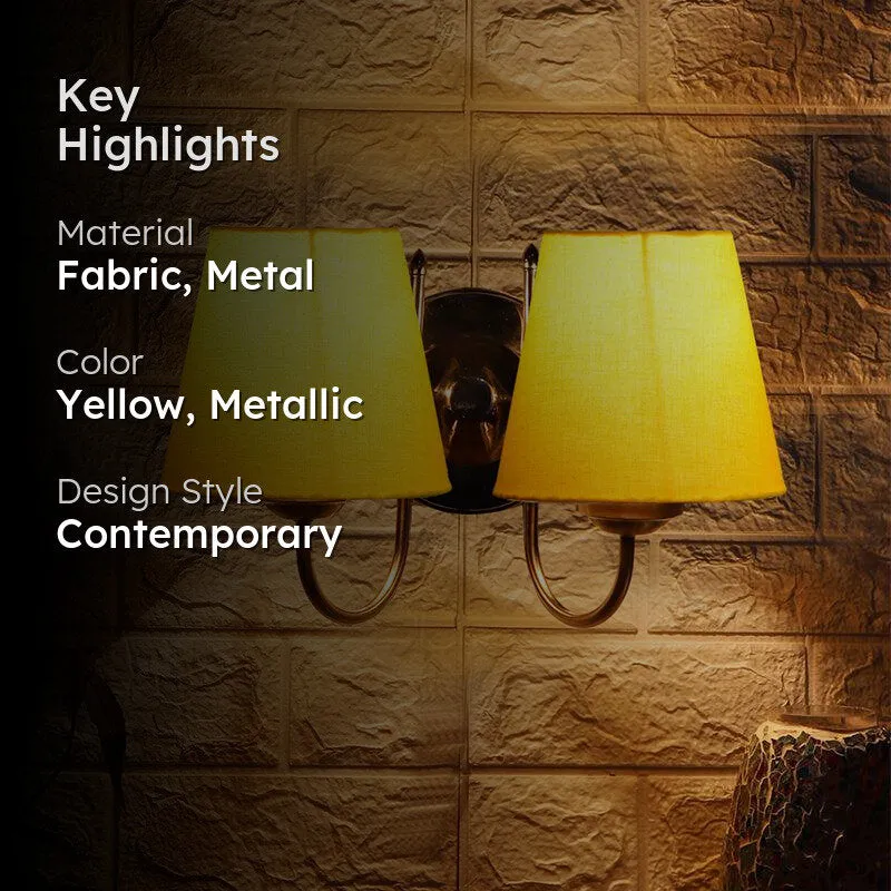 Veda Duo Conical Fabric & Metal Wall Lamp - Yellow media 2