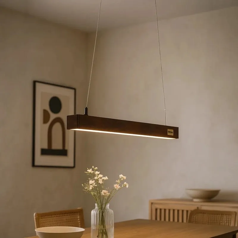 Linear LED Rose Wood Pendant Lamp media 1