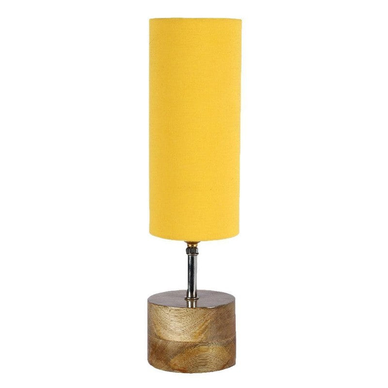 Rustic Wood & Fabric Table Lamp - Yellow,Brown media 4