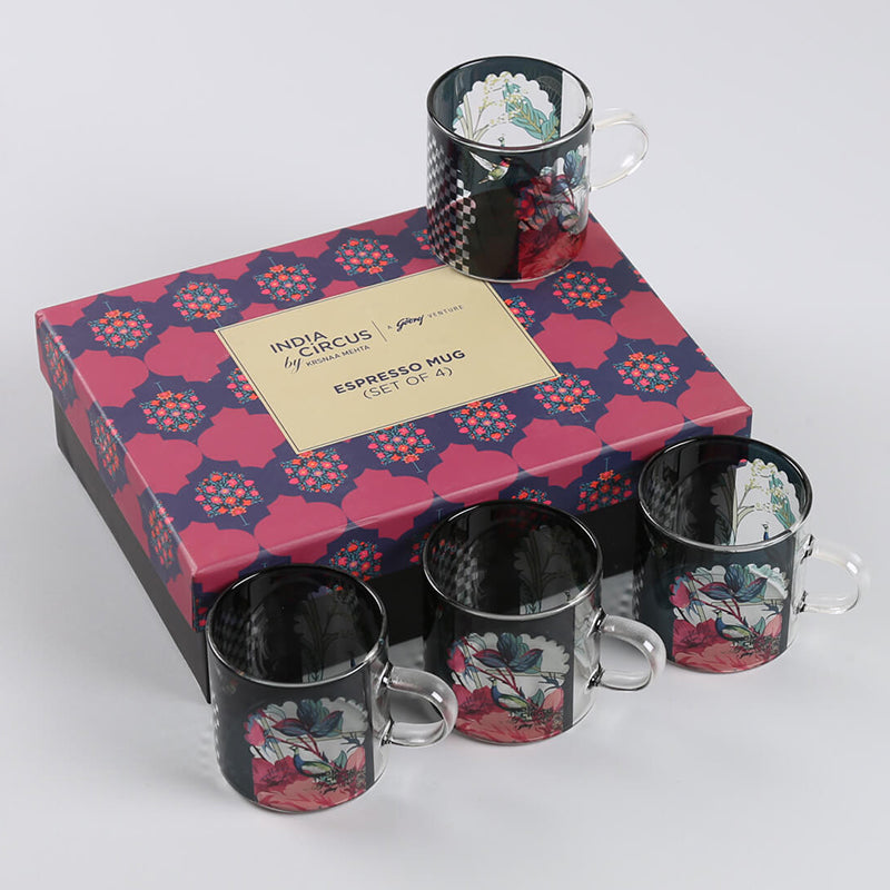 India Circus Glass Tea Cup (130 mL Each)/Transparent,Black)-  Set of Four media 7