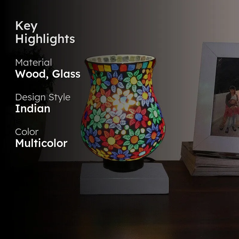 Emberra Mosaic Glass Table Lamp With Wooden Base - Multicolor media 2