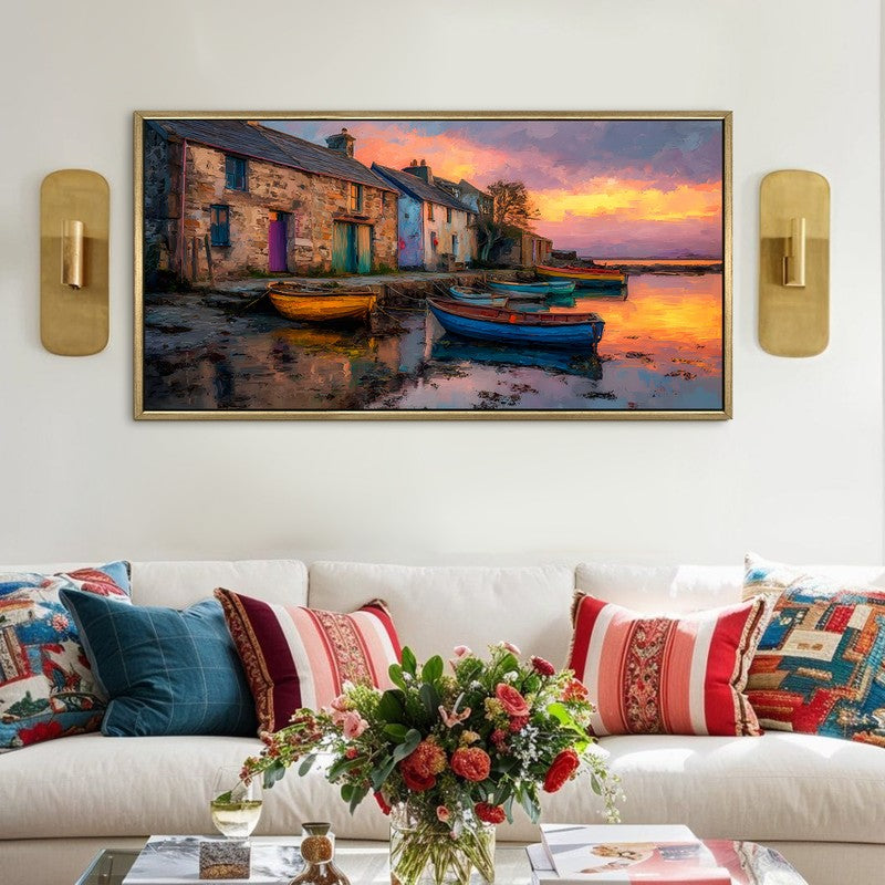 Tethered Boats Canvas Wall Painting With Frame