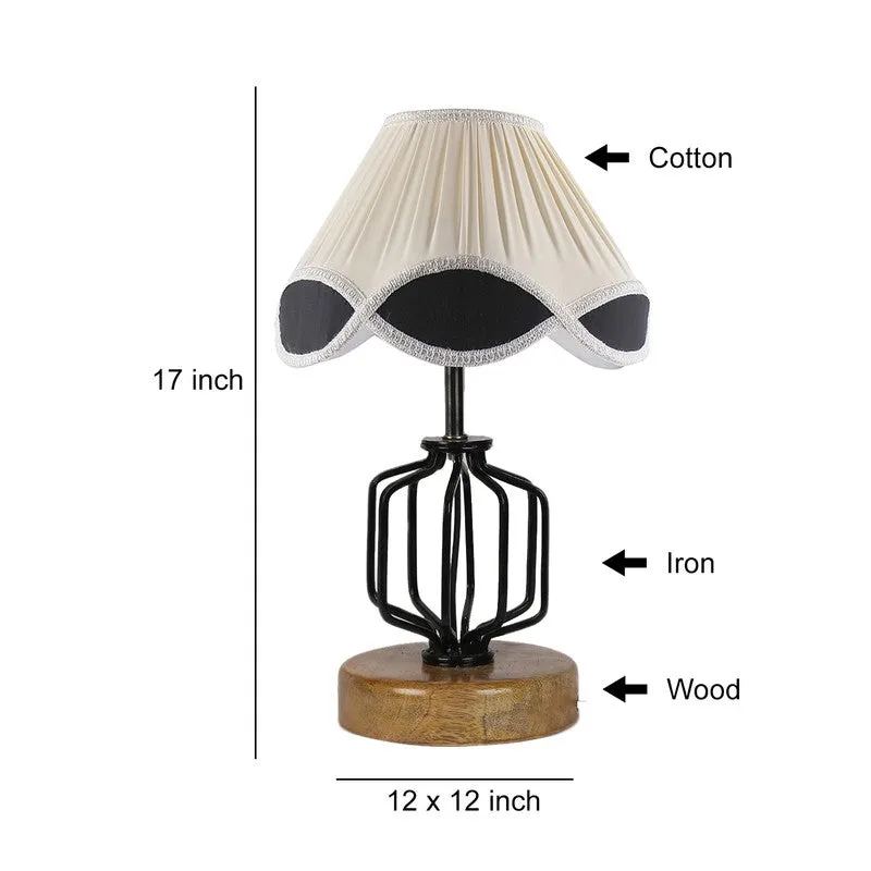 Aurenda Cotton Table Lamp With Wooden Base - Ivory media 9