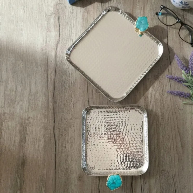 Aurora Edge Hammered (Metal,Agate) Platter (Turquoise) - Set of Two media 3
