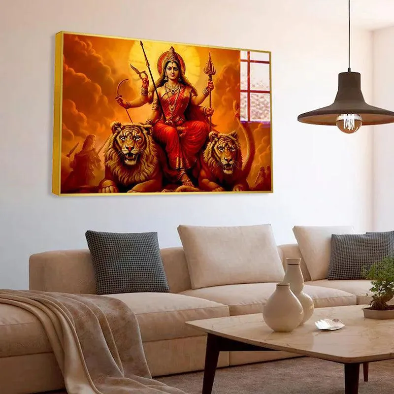 Matha Durga Blessings Spiritual Canvas Wall Art With Frame - Gold media 4