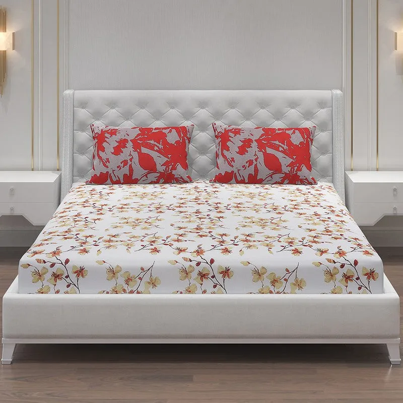 Monte Carlo Floraline Cotton Bedsheet (White,Red) - 104 TC media 3