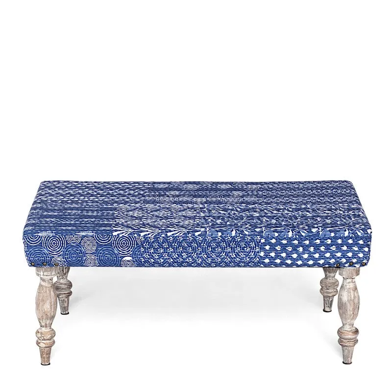 Delvo Sheesham Wooden Bench with Stools (Blue) - Three Piece Set media 4