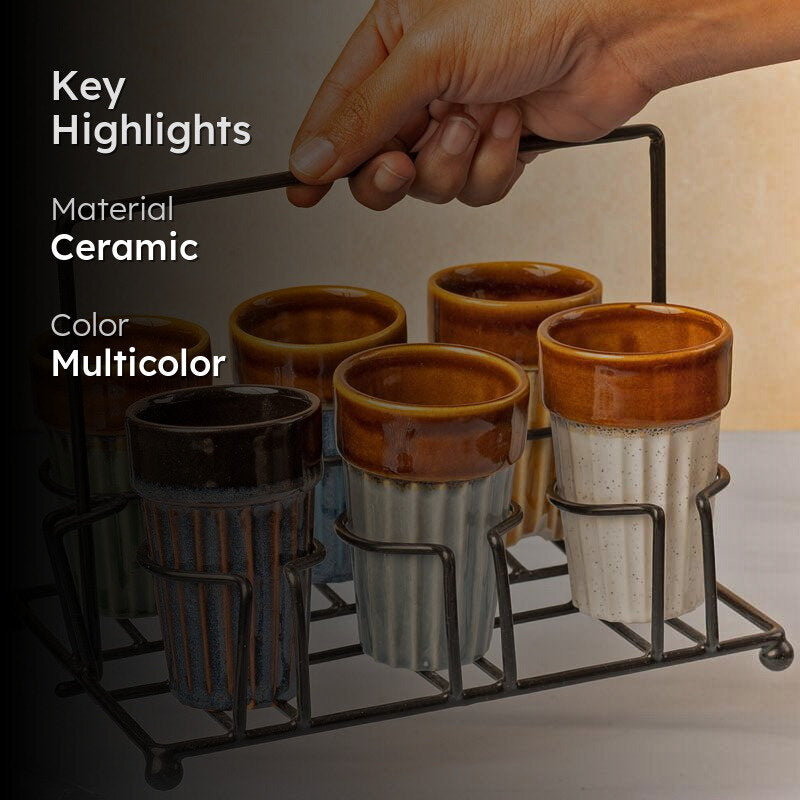 Aria Handmade Khulhad With Stand (110 ML) - Seven Piece Set image 2