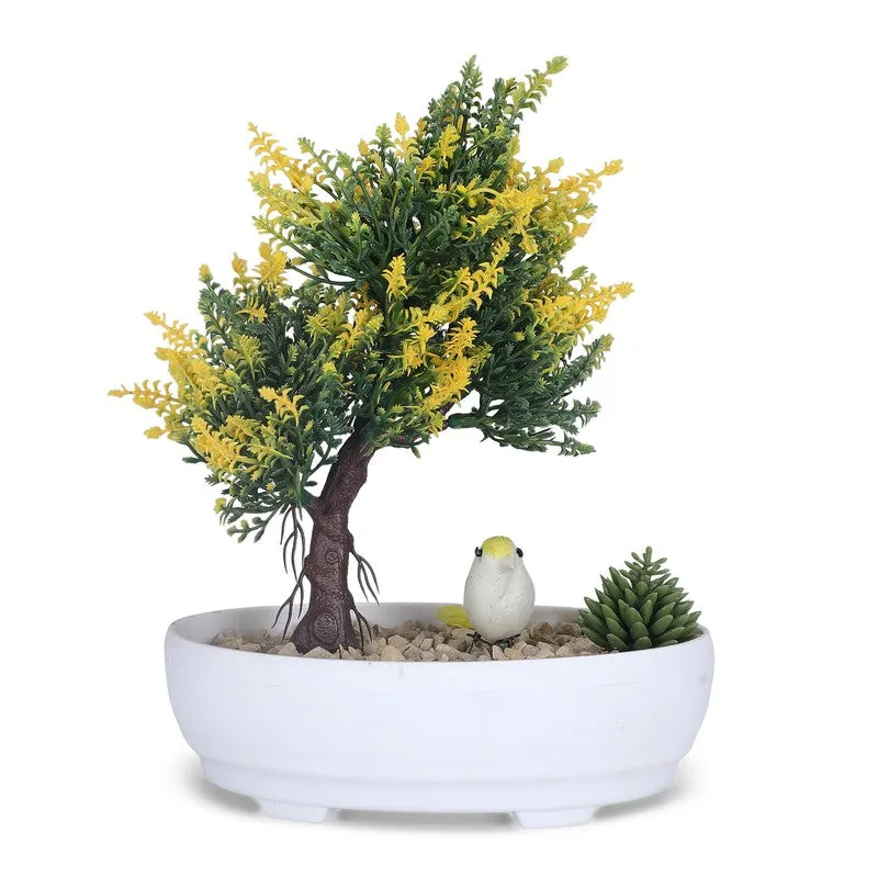 Artificial Bonsai Tree with Cactus and Bird media 5