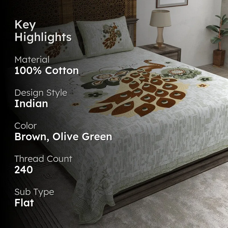 Classicon Cotton Bedsheet (Brown,Olive Green) - 240 TC media 2