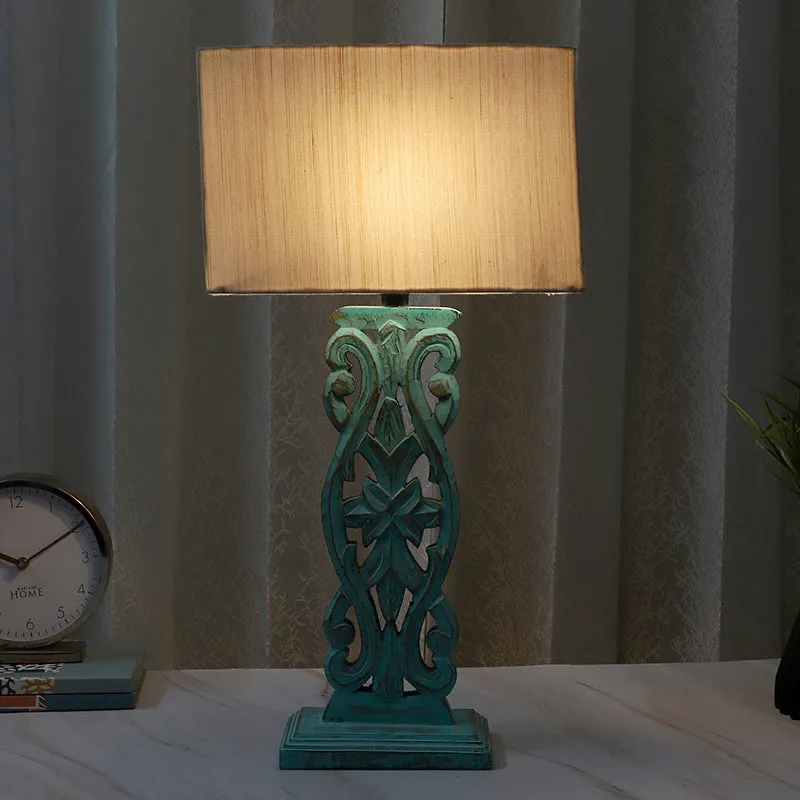 Urbane Sigil Mango Wood Table Lamp - Beige,Blue media 1