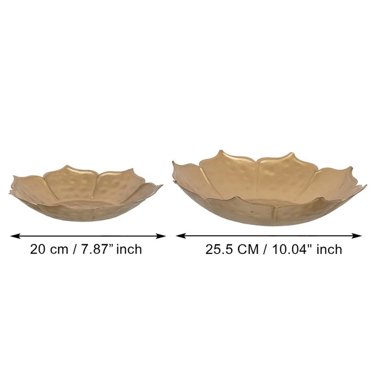 Two gold urlis shown with size arrows on a white background